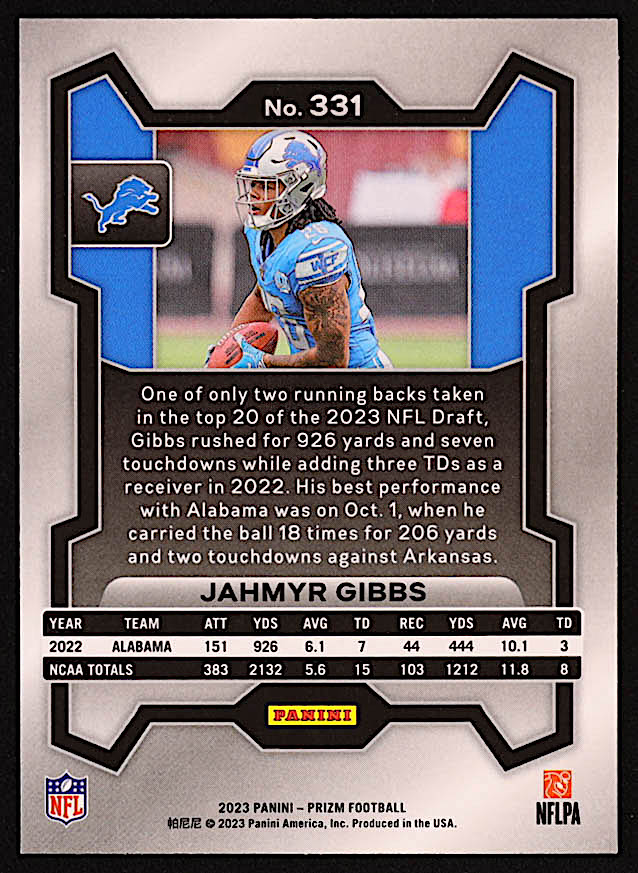 Jahmyr Gibbs 2023 Panini Prizm Prizms Hyper #58 #17/175 at PristineAuction.com Jahmyr Gibbs 2023 Panini Prizm Prizms Hyper #58 #17/175 at PristineAuction.com