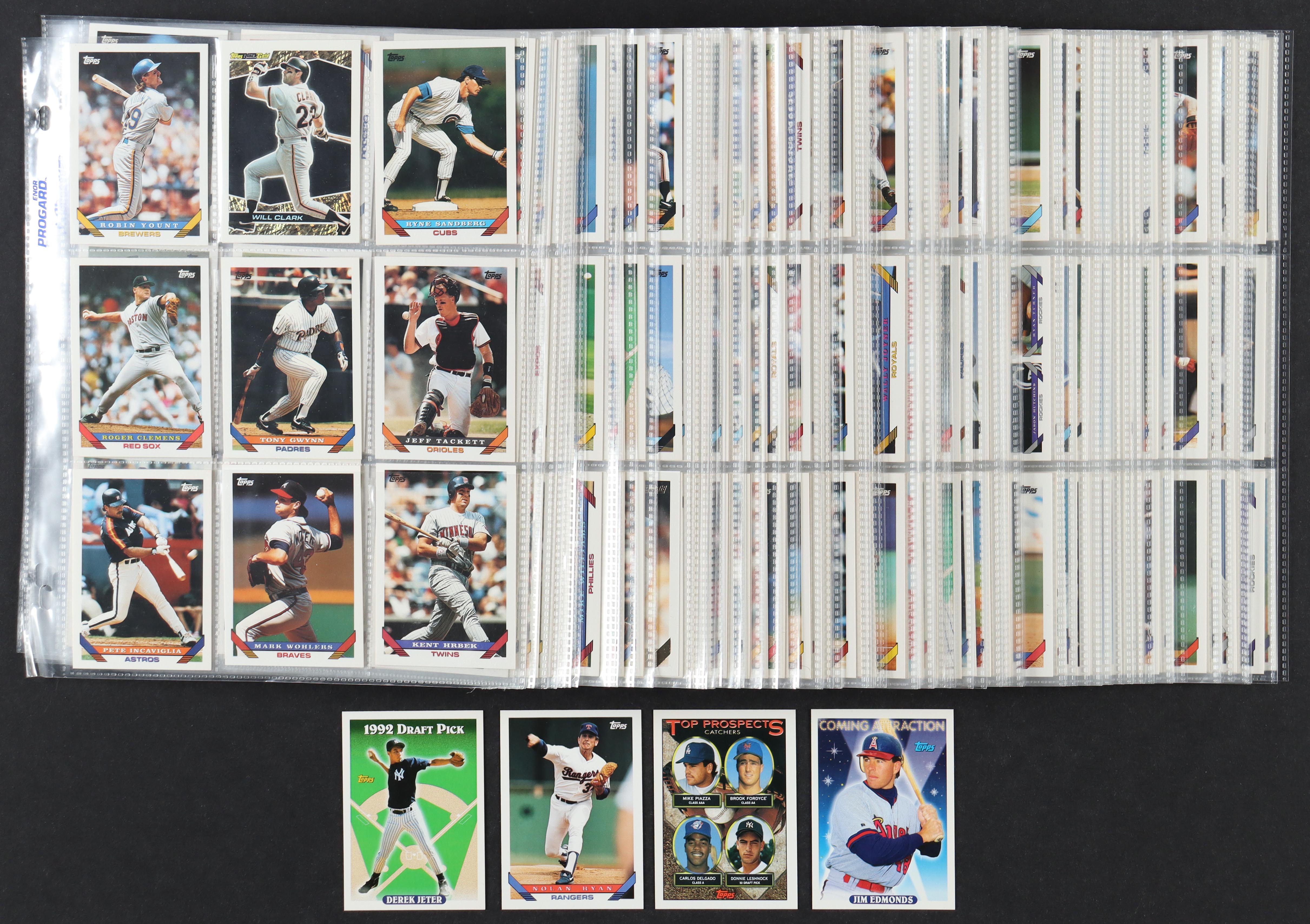 1993 Topps Baseball Complete Set of (825) Cards with Derek Jeter #98 RC, Mike Piazza / Brook Fordyce / Carlos Delgado / Donnie Leshnock #701, Nolan Ryan #700, Jim Edmonds #799 RC at PristineAuction.com 1993 Topps Baseball Complete Set of (825) Cards with Derek Jeter #98 RC, Mike Piazza / Brook Fordyce / Carlos Delgado / Donnie Leshnock #701, Nolan Ryan #700, Jim Edmonds #799 RC at PristineAuction.com