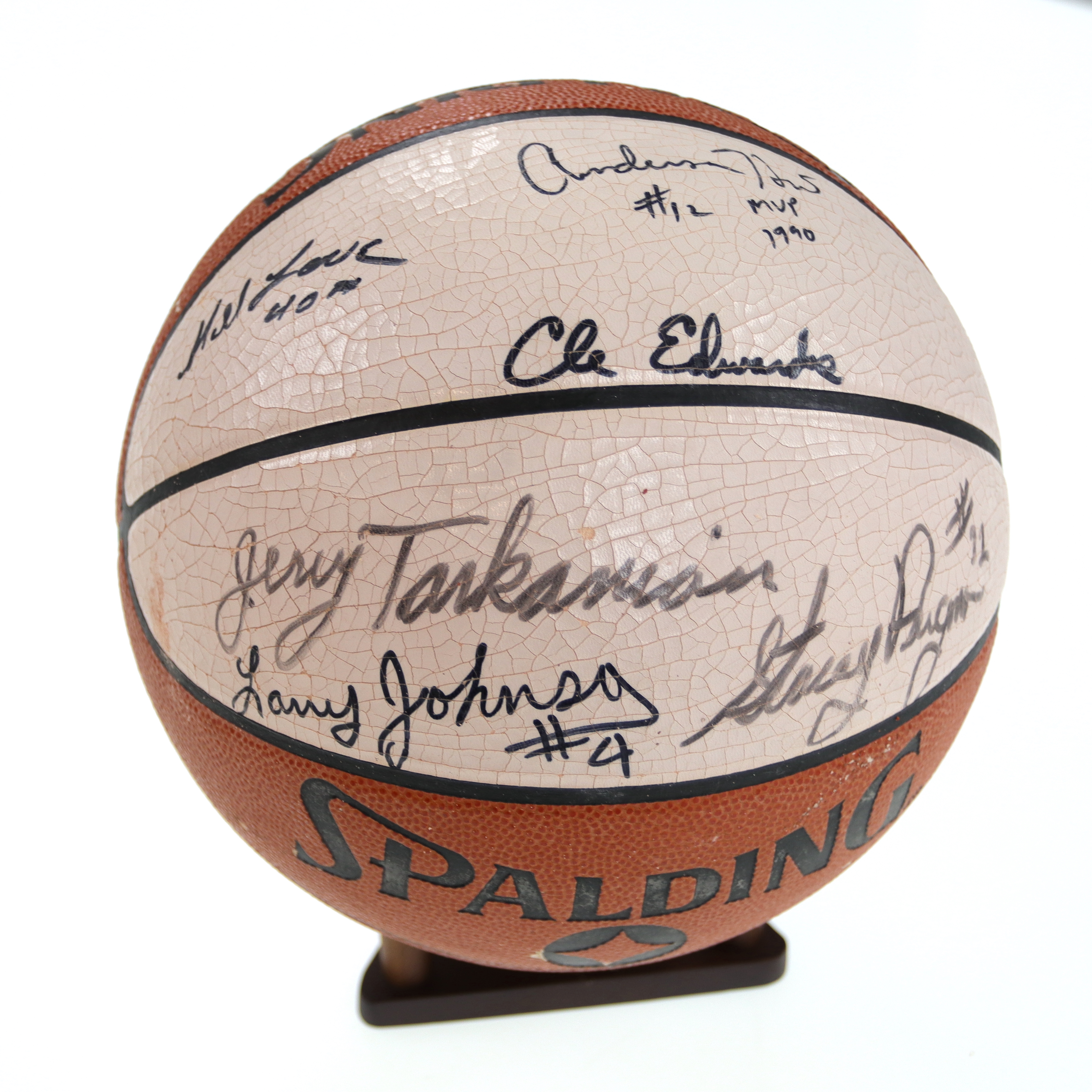 1990-91 UNLV National Champions NBA Basketball Signed By (12) with Jerry Tarkanian, Stacey Augmon & Larry Johnson With Display Stand (PSA) at PristineAuction.com 1990-91 UNLV National Champions NBA Basketball Signed By (12) with Jerry Tarkanian, Stacey Augmon & Larry Johnson With Display Stand (PSA) at PristineAuction.com