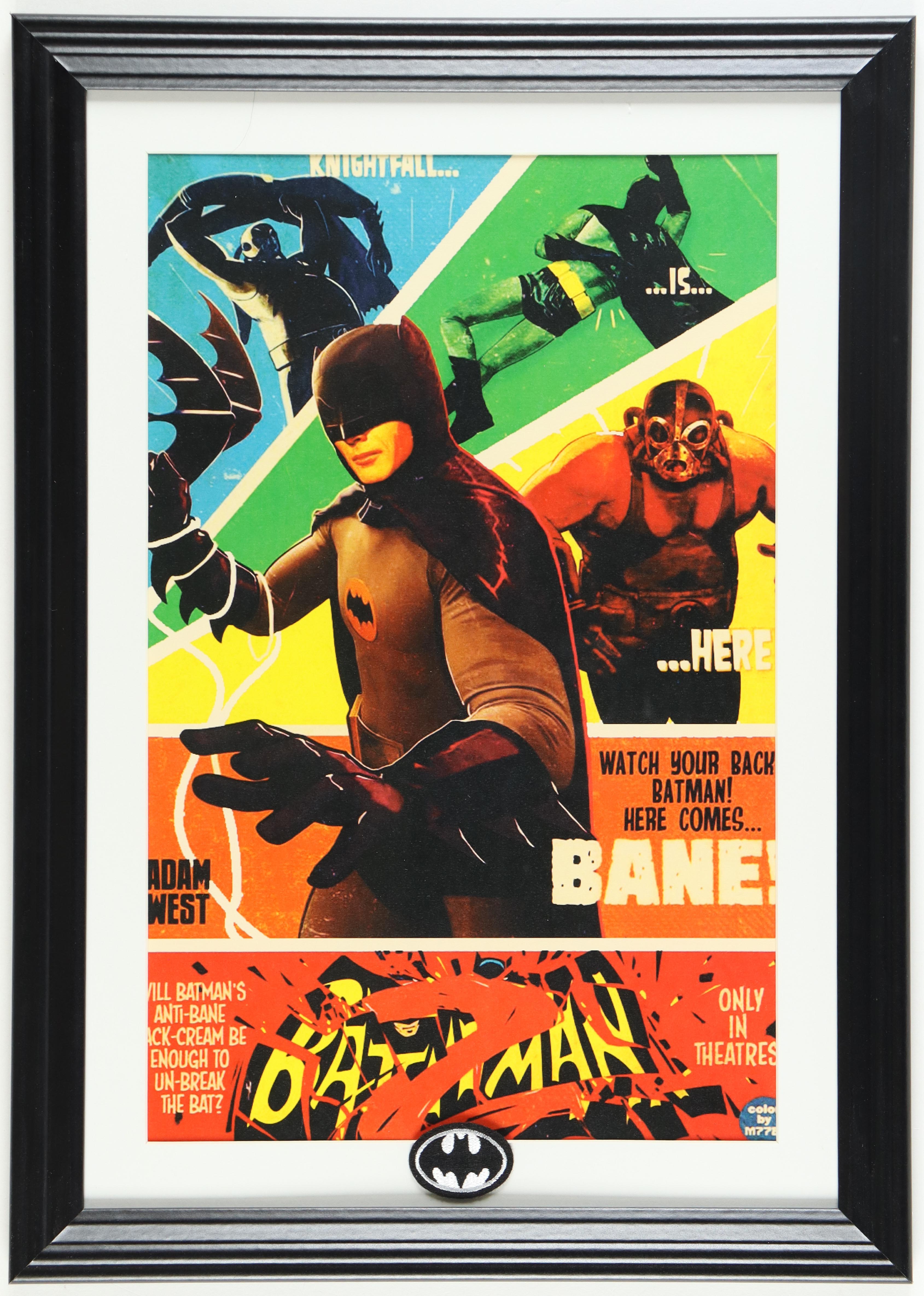 1966 "Batman vs Bane" Custom Framed Print Display with Batman Logo Patch at PristineAuction.com 1966 "Batman vs Bane" Custom Framed Print Display with Batman Logo Patch at PristineAuction.com