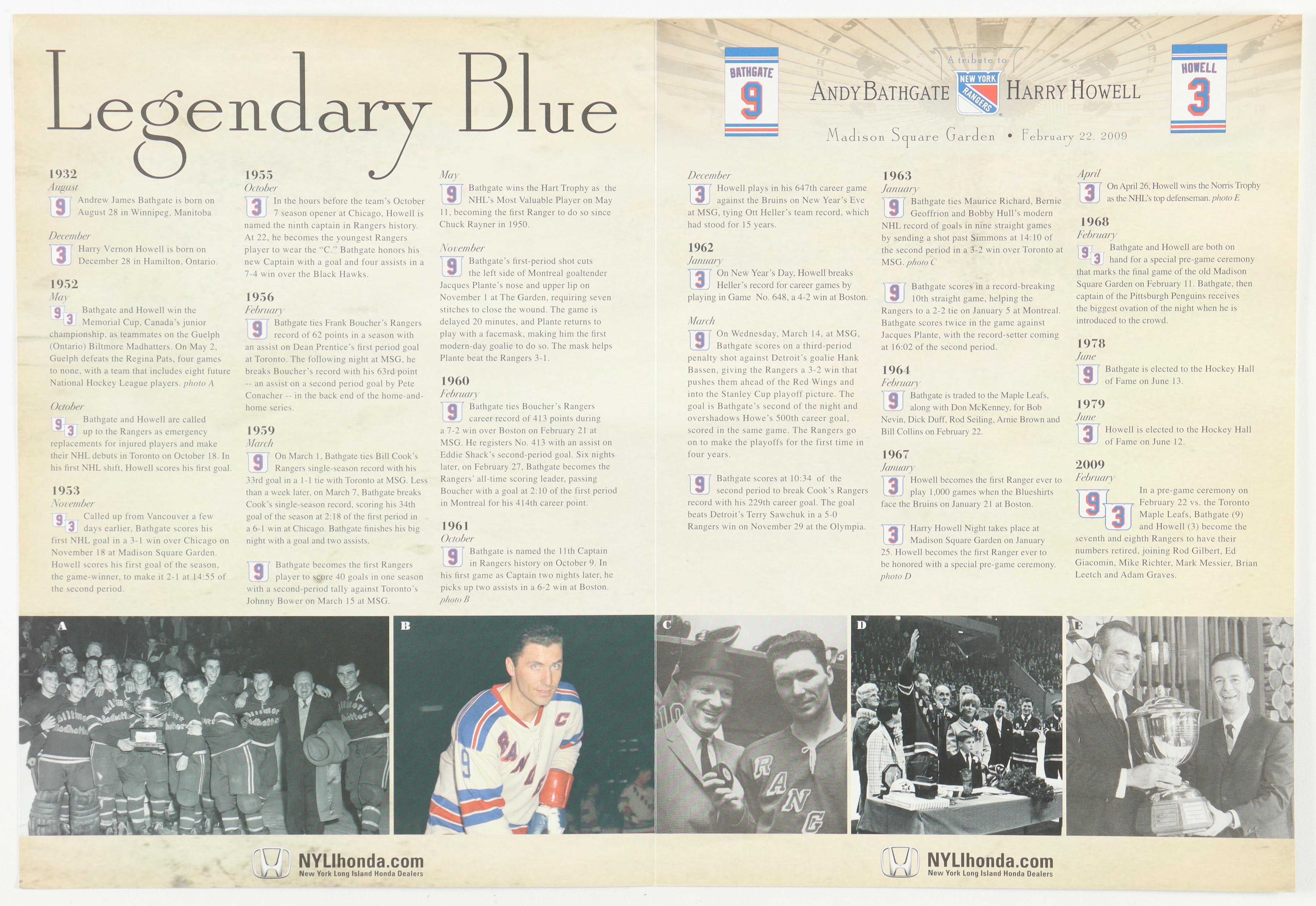 Andy Bathgate & Harry Howell Signed Rangers Program (Steiner) at PristineAuction.com Andy Bathgate & Harry Howell Signed Rangers Program (Steiner) at PristineAuction.com