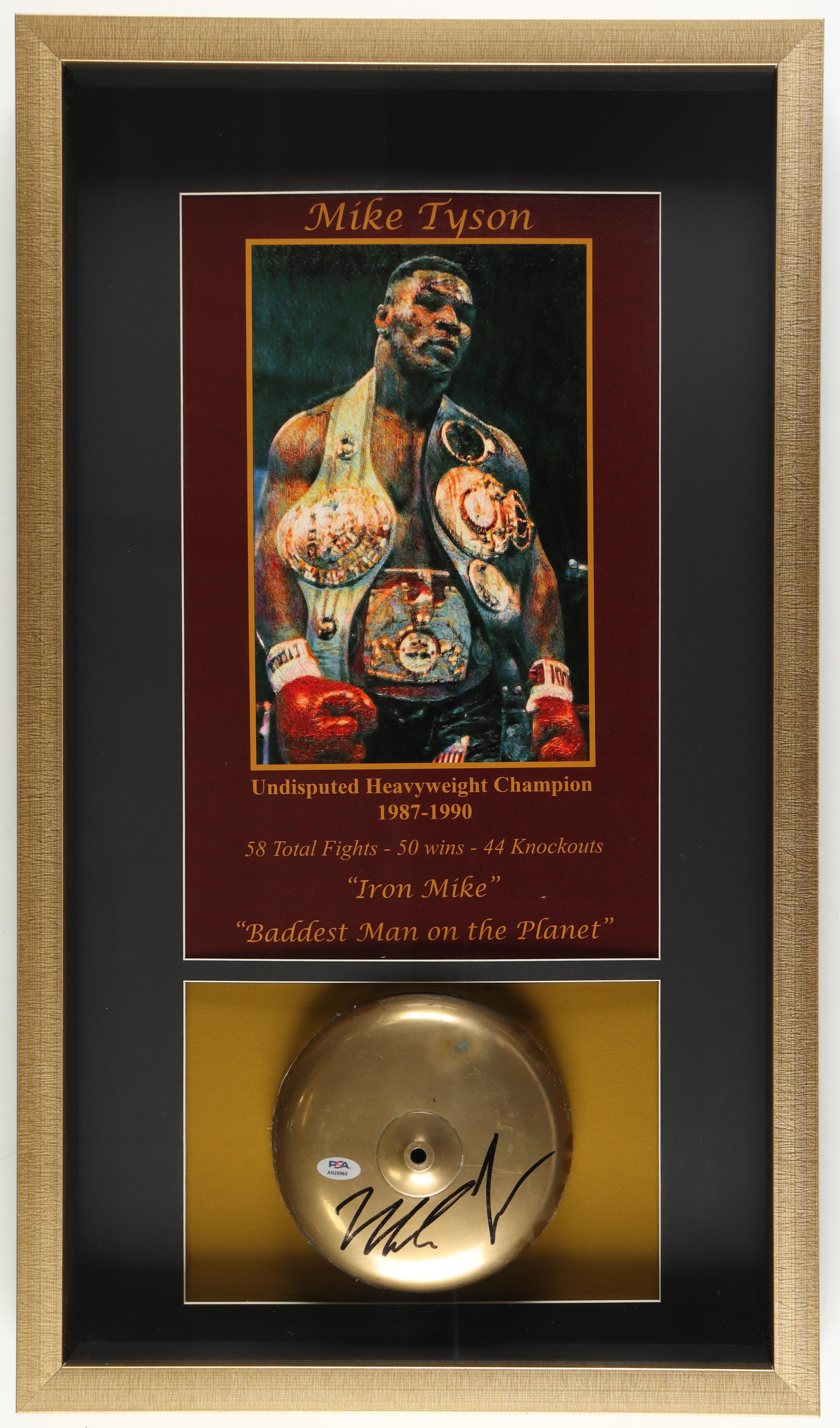 Mike Tyson Signed Boxing Ring Bell Shadowbox Display (PSA) at PristineAuction.com Mike Tyson Signed Boxing Ring Bell Shadowbox Display (PSA) at PristineAuction.com