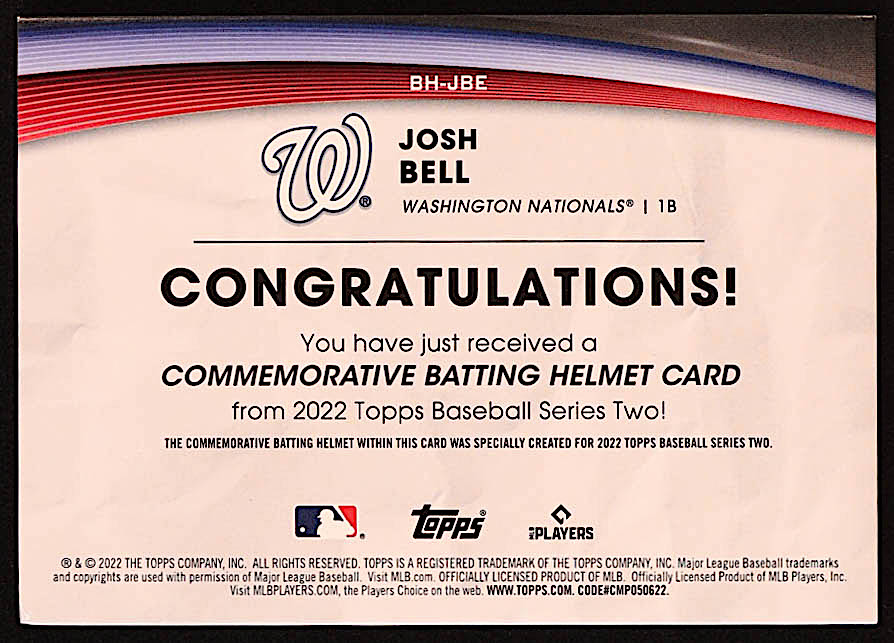 Josh Bell 2022 Topps Commemorative Batting Helmet Relics #BHJBE at PristineAuction.com Josh Bell 2022 Topps Commemorative Batting Helmet Relics #BHJBE at PristineAuction.com