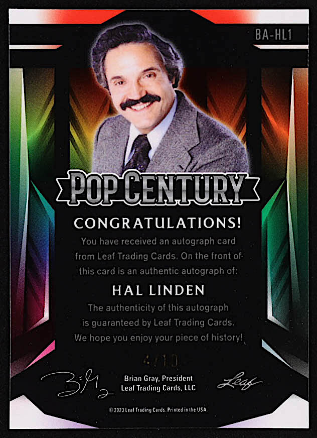 Hal Linden 2023 Leaf Pop Century Metal Kaleidoscope Blue #BAHL1 #4/10 at PristineAuction.com Hal Linden 2023 Leaf Pop Century Metal Kaleidoscope Blue #BAHL1 #4/10 at PristineAuction.com
