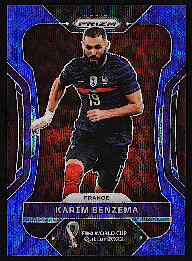Karim Benzema 2022 Panini Prizm World Cup Prizms Blue Wave #99 #85/199 at PristineAuction.com Karim Benzema 2022 Panini Prizm World Cup Prizms Blue Wave #99 #85/199 at PristineAuction.com