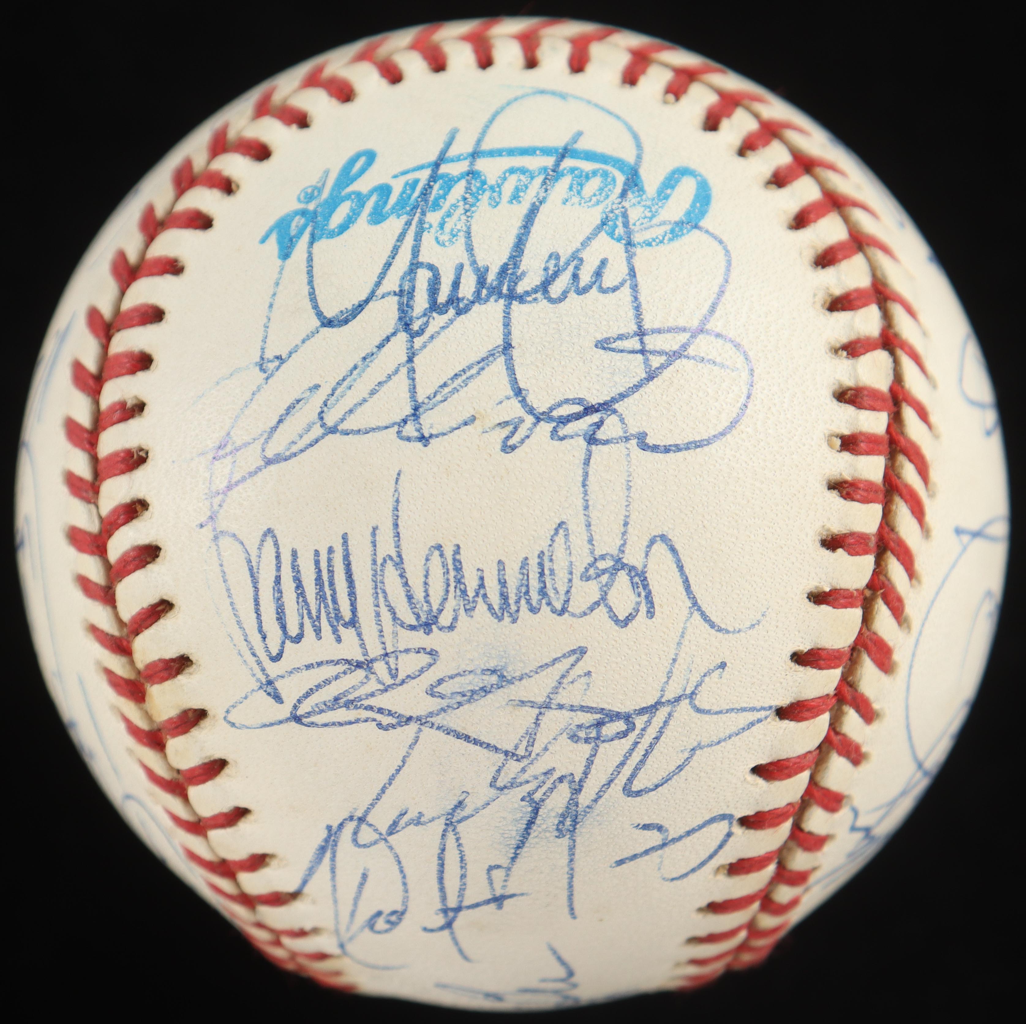 1996 Tigers OAL Baseball Team-Signed by (28) with Alan Trammell, Cecil Fielder, Travis Fryman, Buddy Bell (JSA) at PristineAuction.com 1996 Tigers OAL Baseball Team-Signed by (28) with Alan Trammell, Cecil Fielder, Travis Fryman, Buddy Bell (JSA) at PristineAuction.com