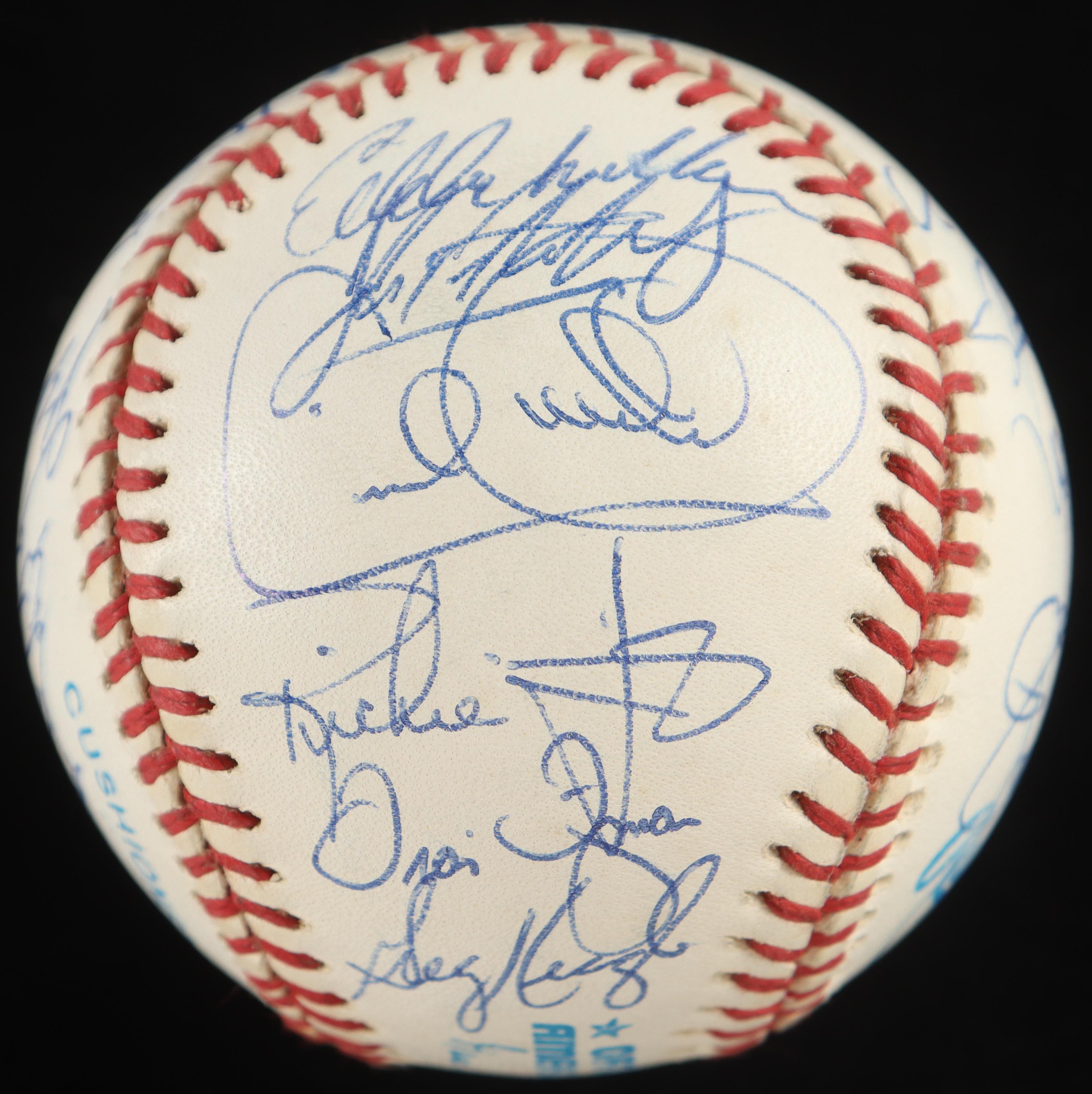 1996 Tigers OAL Baseball Team-Signed by (28) with Alan Trammell, Cecil Fielder, Travis Fryman, Buddy Bell (JSA) at PristineAuction.com 1996 Tigers OAL Baseball Team-Signed by (28) with Alan Trammell, Cecil Fielder, Travis Fryman, Buddy Bell (JSA) at PristineAuction.com