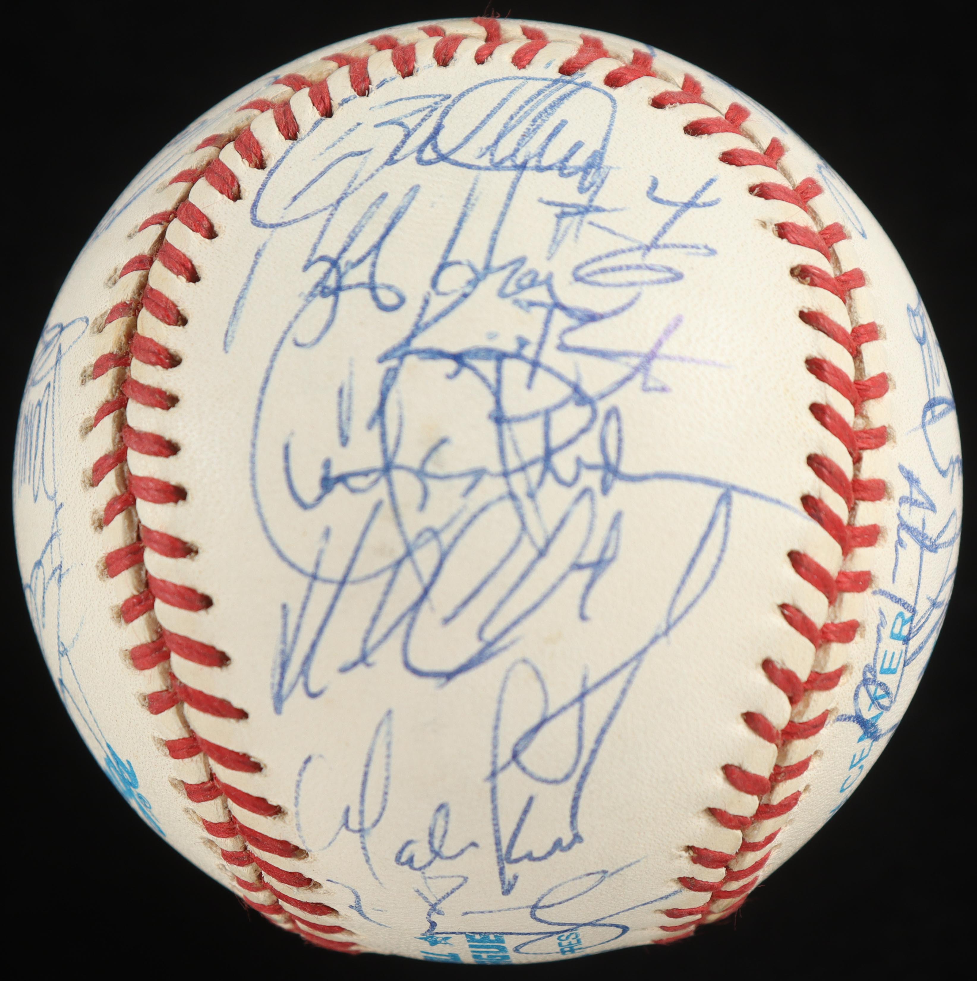 1996 Tigers OAL Baseball Team-Signed by (28) with Alan Trammell, Cecil Fielder, Travis Fryman, Buddy Bell (JSA) at PristineAuction.com 1996 Tigers OAL Baseball Team-Signed by (28) with Alan Trammell, Cecil Fielder, Travis Fryman, Buddy Bell (JSA) at PristineAuction.com