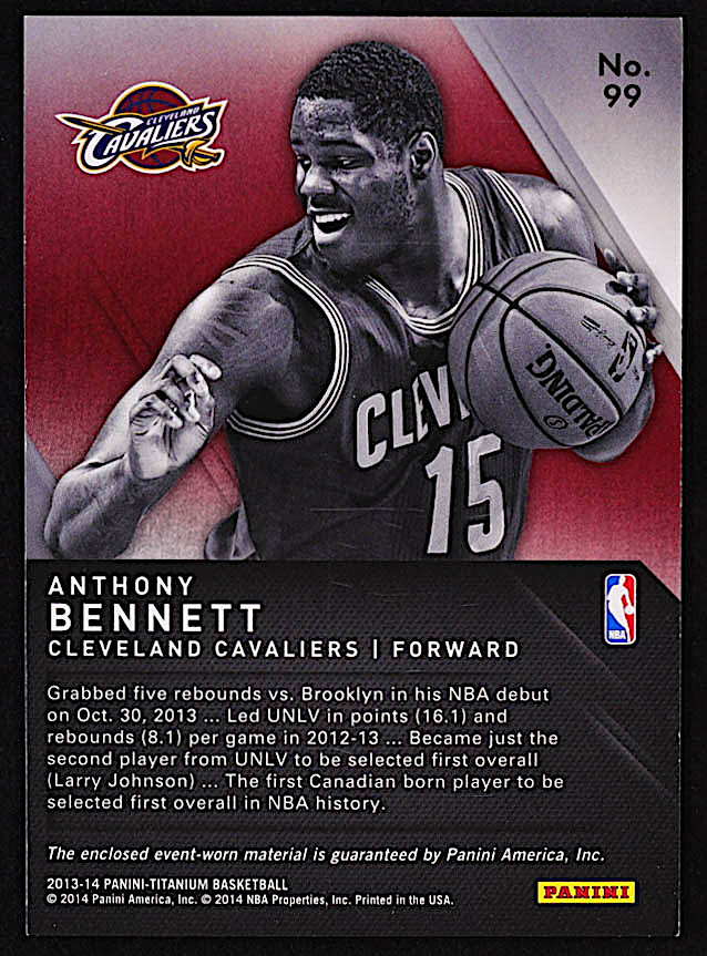 Anthony Bennett 2013-14 Panini Titanium Titanic Threads Jumbo #99 #243/299 RC at PristineAuction.com Anthony Bennett 2013-14 Panini Titanium Titanic Threads Jumbo #99 #243/299 RC at PristineAuction.com