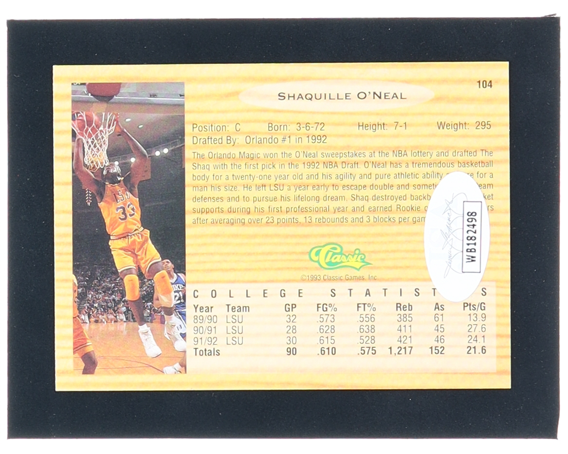 Shaquille O'Neal Signed 1993 Classic #104 FLB (JSA) at PristineAuction.com Shaquille O'Neal Signed 1993 Classic #104 FLB (JSA) at PristineAuction.com