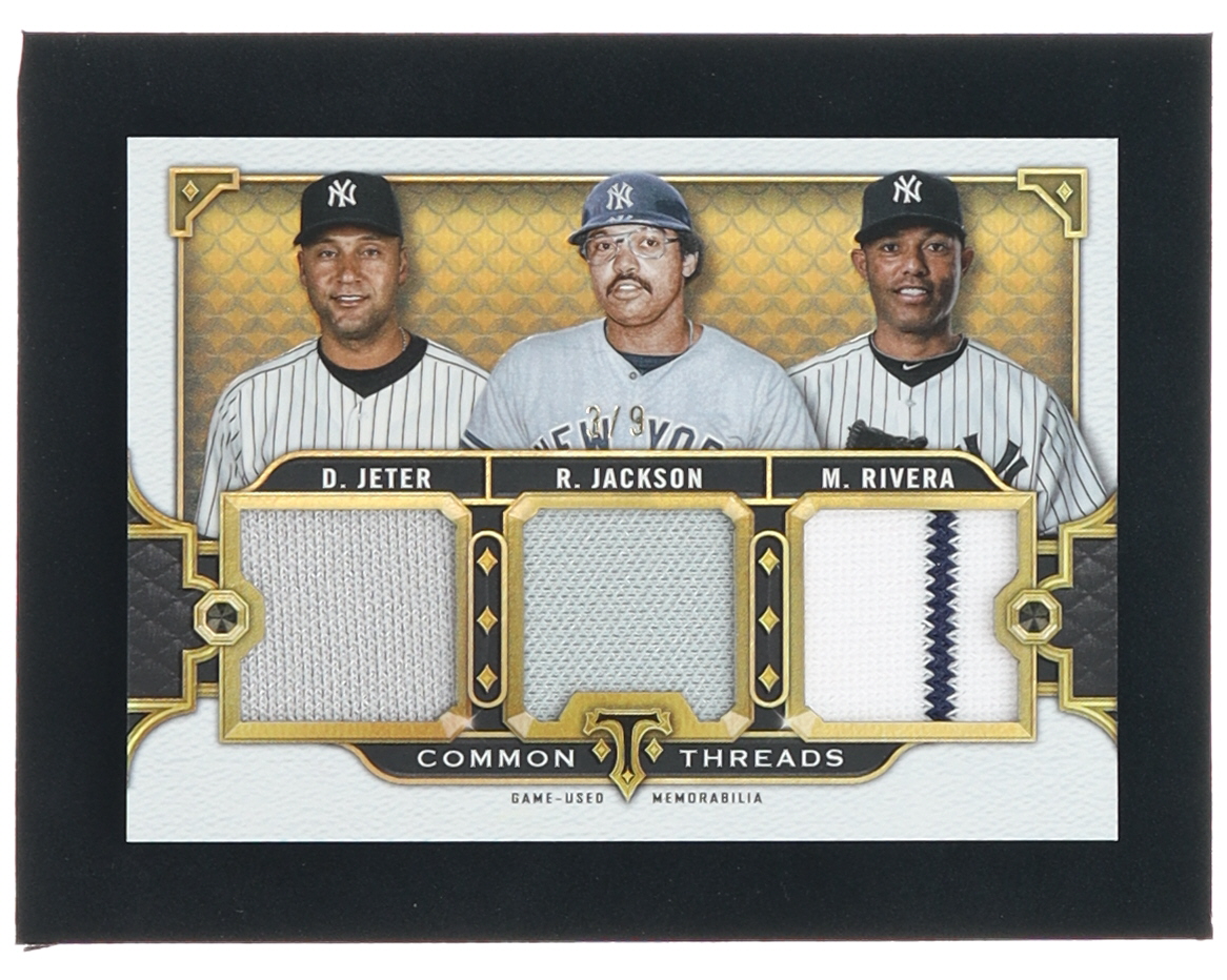 Derek Jeter / Mariano Rivera / Reggie Jackson 2022 Topps Triple Threads Common Threads Relics #CTTRJJR #3/9 at PristineAuction.com Derek Jeter / Mariano Rivera / Reggie Jackson 2022 Topps Triple Threads Common Threads Relics #CTTRJJR #3/9 at PristineAuction.com