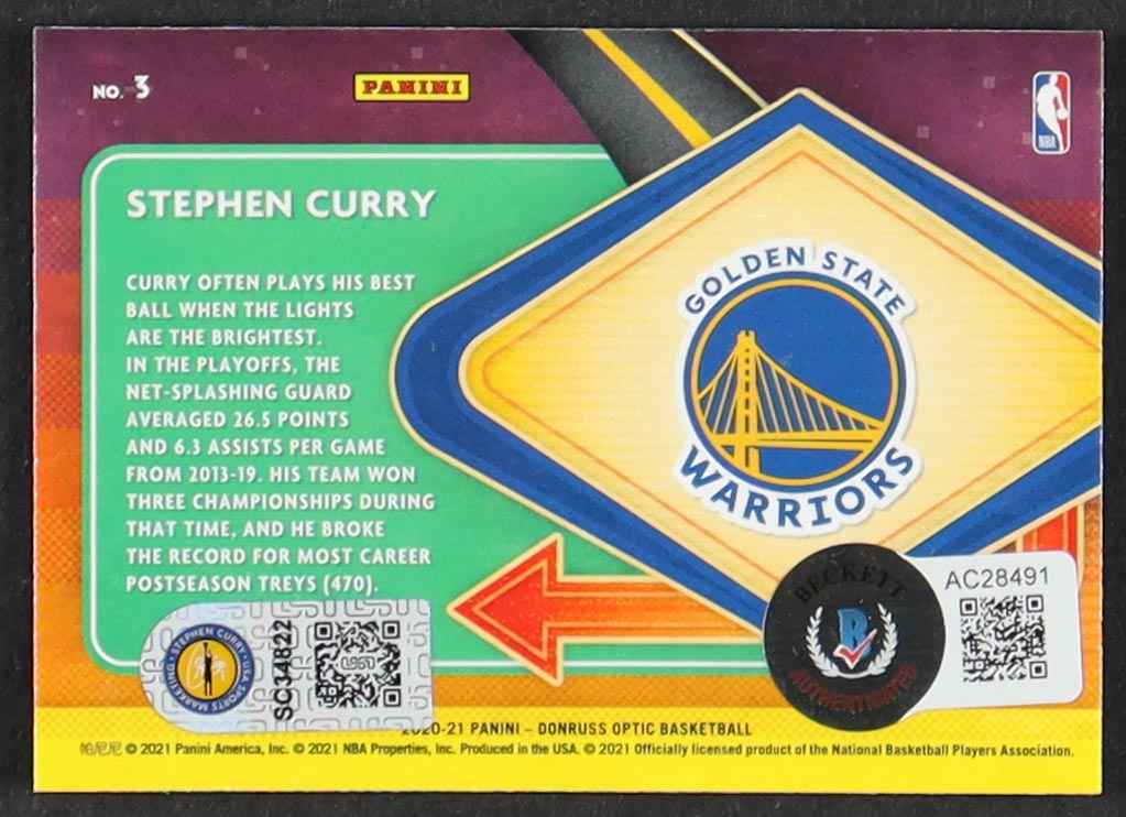 Stephen Curry Signed 2020-21 Donruss Optic Express Lane #3 (Beckett & Curry) at PristineAuction.com Stephen Curry Signed 2020-21 Donruss Optic Express Lane #3 (Beckett & Curry) at PristineAuction.com