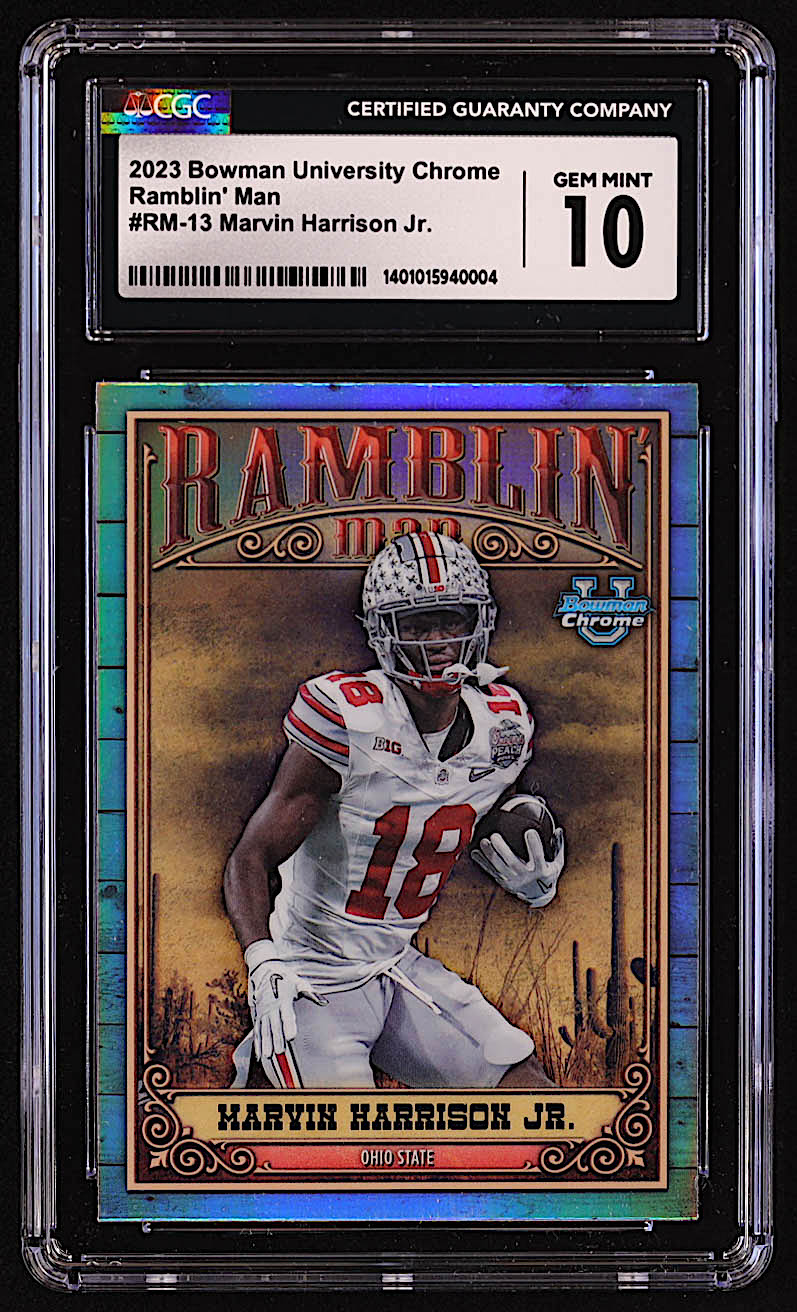 Marvin Harrison Jr. 2023 Bowman Chrome University Ramblin Man #RM13 RC (CGC 10) at PristineAuction.com Marvin Harrison Jr. 2023 Bowman Chrome University Ramblin Man #RM13 RC (CGC 10) at PristineAuction.com
