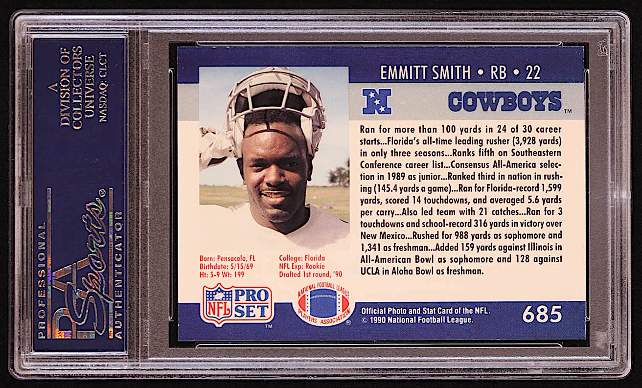 Emmitt Smith 1990 Pro Set #685 RC (PSA 9) at PristineAuction.com Emmitt Smith 1990 Pro Set #685 RC (PSA 9) at PristineAuction.com