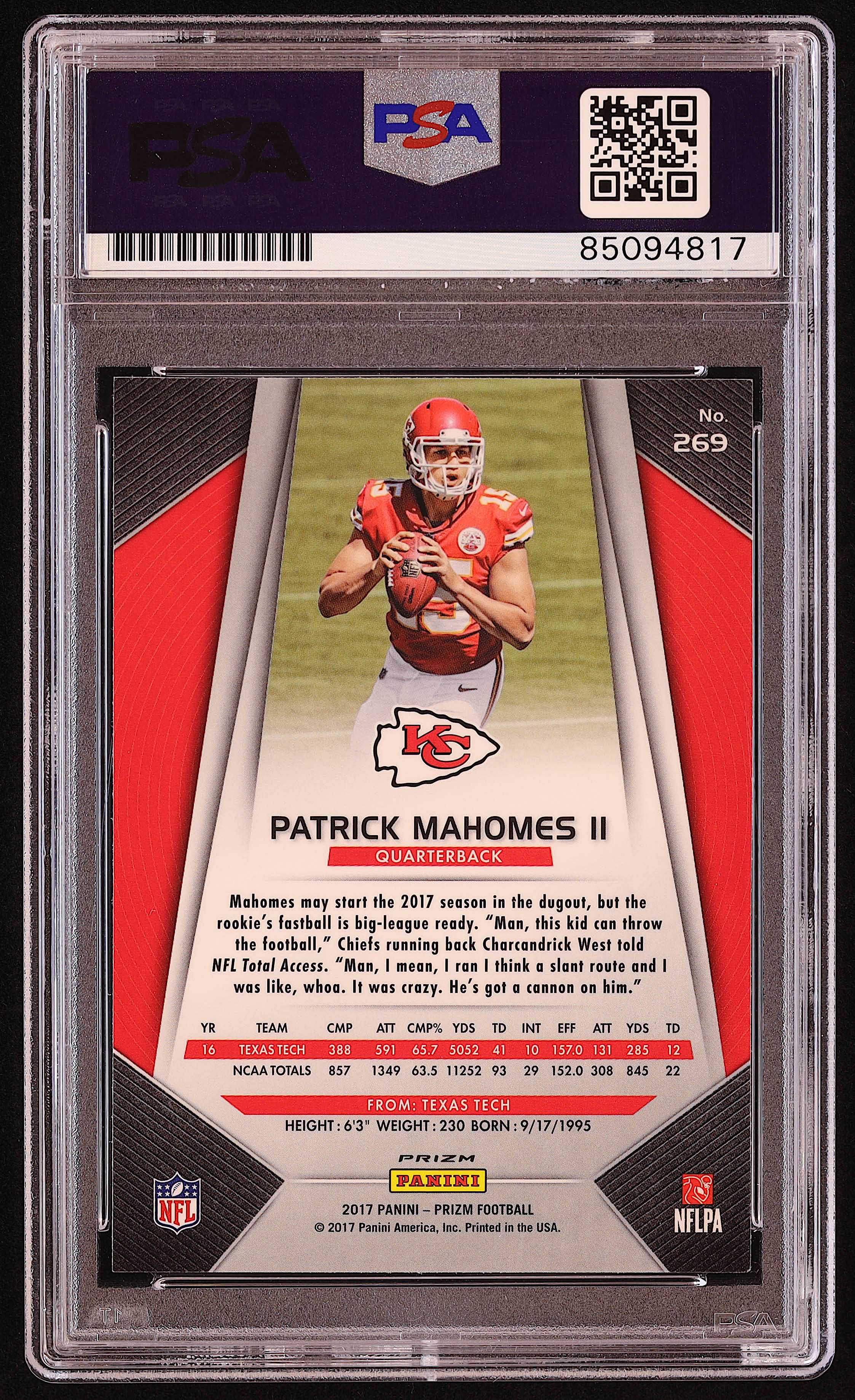 Patrick Mahomes II Signed 2017 Panini Prizm #269 RC (PSA | Autograph Graded 10) at PristineAuction.com Patrick Mahomes II Signed 2017 Panini Prizm #269 RC (PSA | Autograph Graded 10) at PristineAuction.com