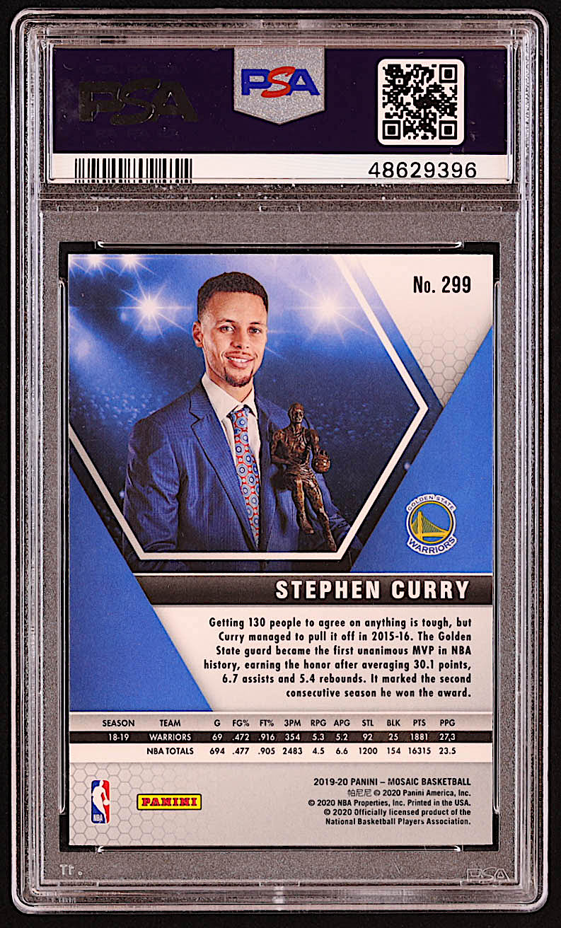 Stephen Curry 2019-20 Panini Mosaic #299 MVP (PSA 10) at PristineAuction.com Stephen Curry 2019-20 Panini Mosaic #299 MVP (PSA 10) at PristineAuction.com
