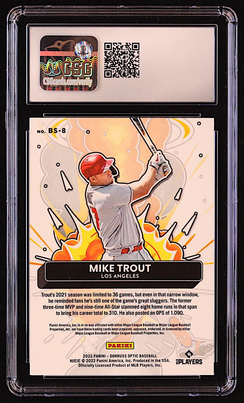 Mike Trout 2022 Donruss Optic Bomb Squad #8 (CSG 9.5) at PristineAuction.com Mike Trout 2022 Donruss Optic Bomb Squad #8 (CSG 9.5) at PristineAuction.com