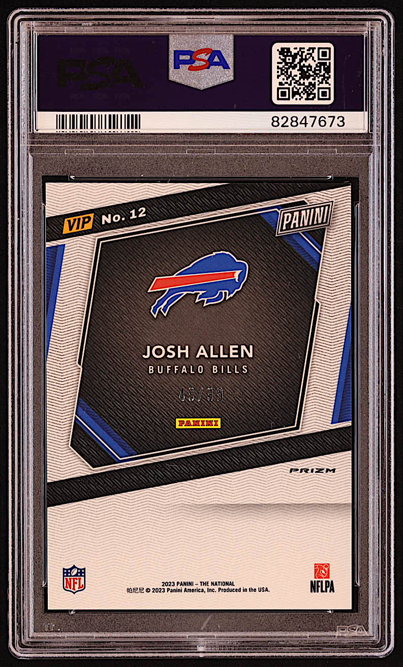 Josh Allen 2023 Panini National Convention VIP Gold Packs Green Sparkle #12 #49/99 (PSA 10) at PristineAuction.com Josh Allen 2023 Panini National Convention VIP Gold Packs Green Sparkle #12 #49/99 (PSA 10) at PristineAuction.com