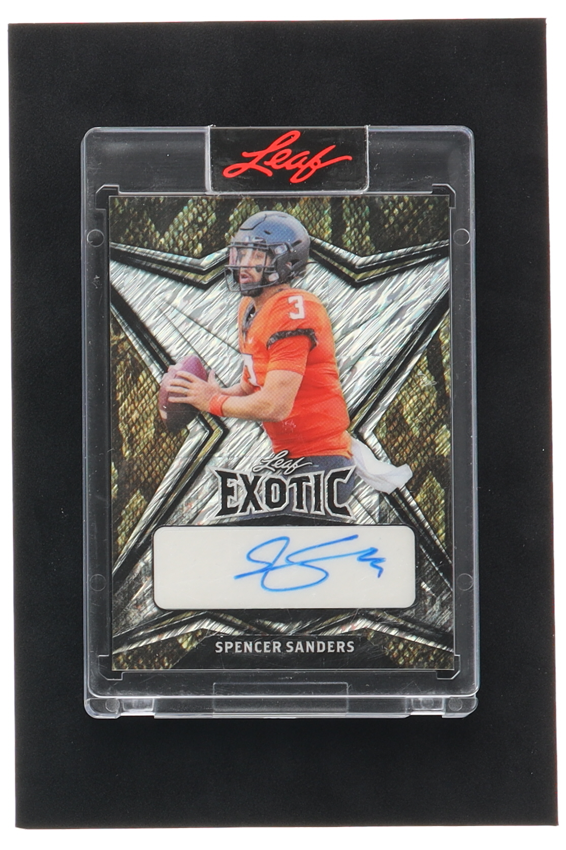 Spencer Sanders 2022 Leaf Exotic Diagonal Shimmer Snakeskin #BASS1 RC #2/8 at PristineAuction.com Spencer Sanders 2022 Leaf Exotic Diagonal Shimmer Snakeskin #BASS1 RC #2/8 at PristineAuction.com