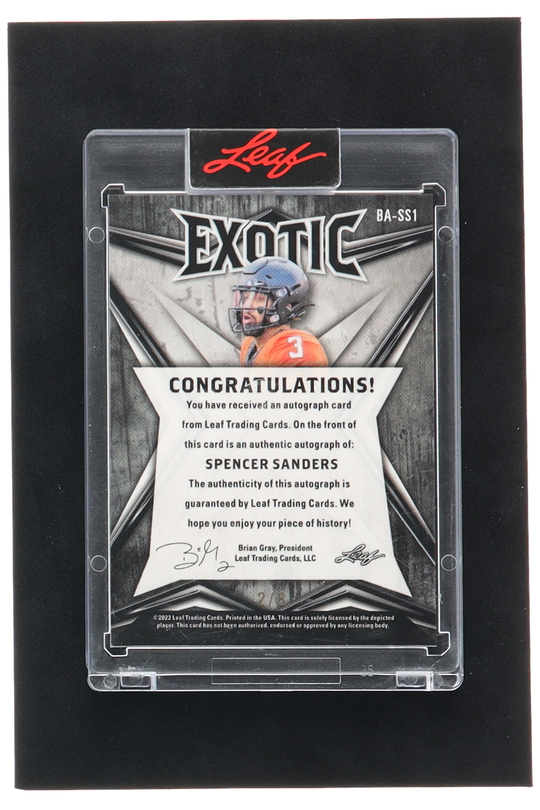 Spencer Sanders 2022 Leaf Exotic Diagonal Shimmer Snakeskin #BASS1 RC #2/8 at PristineAuction.com Spencer Sanders 2022 Leaf Exotic Diagonal Shimmer Snakeskin #BASS1 RC #2/8 at PristineAuction.com