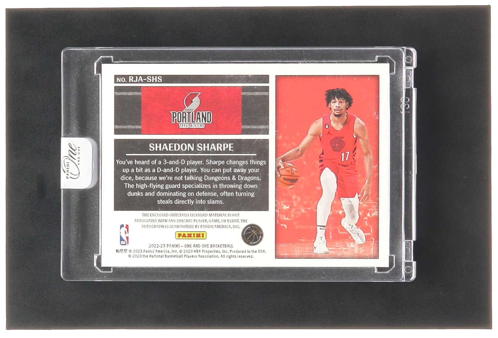 Shaedon Sharpe 2022-23 Panini One and One Rookie Jersey Autographs #7 #79/99 RC at PristineAuction.com Shaedon Sharpe 2022-23 Panini One and One Rookie Jersey Autographs #7 #79/99 RC at PristineAuction.com