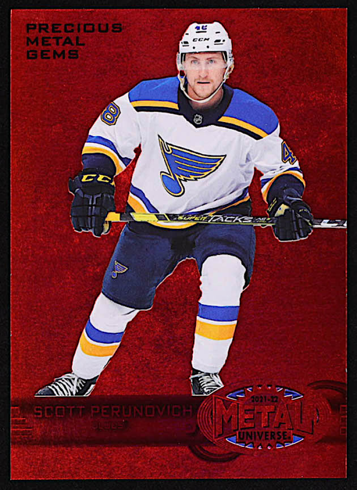 Scott Perunovich 2021-22 Metal Universe '97-98 Retro Rookies Precious Metal Gems Red #R16 #71/100
