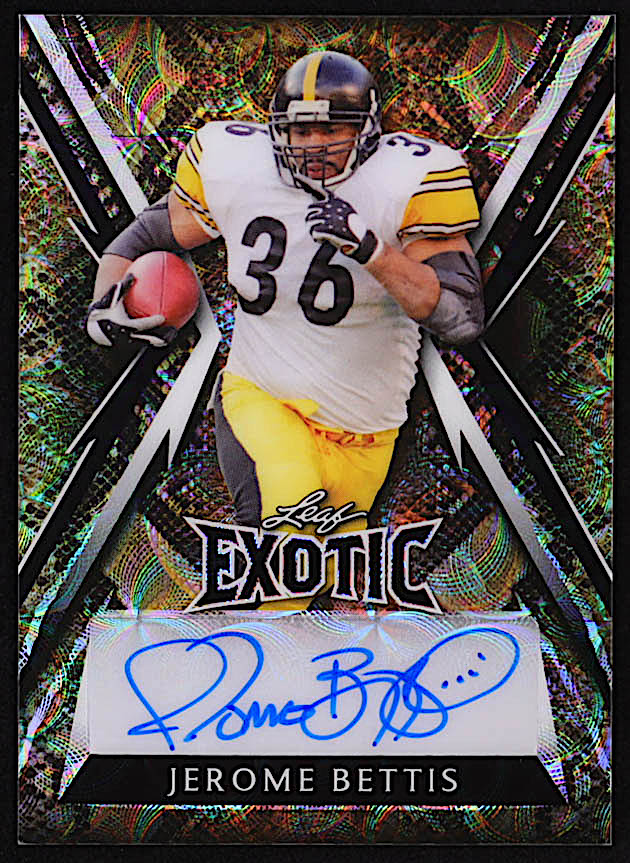 Jerome Bettis 2023 Leaf Exotic Prismatic Alligator #BAJB2 #3/7 at PristineAuction.com Jerome Bettis 2023 Leaf Exotic Prismatic Alligator #BAJB2 #3/7 at PristineAuction.com