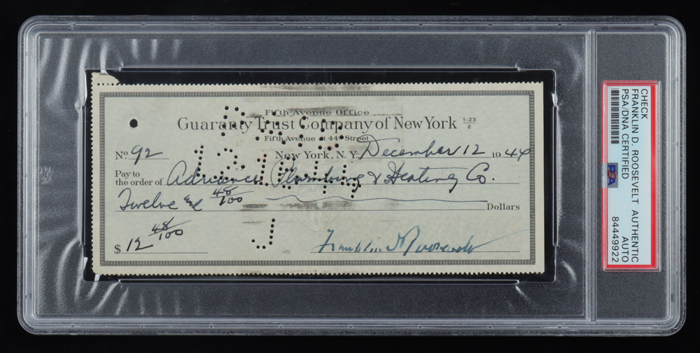 Franklin D. Roosevelt Signed 1944 Personal Bank Check (PSA) at PristineAuction.com Franklin D. Roosevelt Signed 1944 Personal Bank Check (PSA) at PristineAuction.com