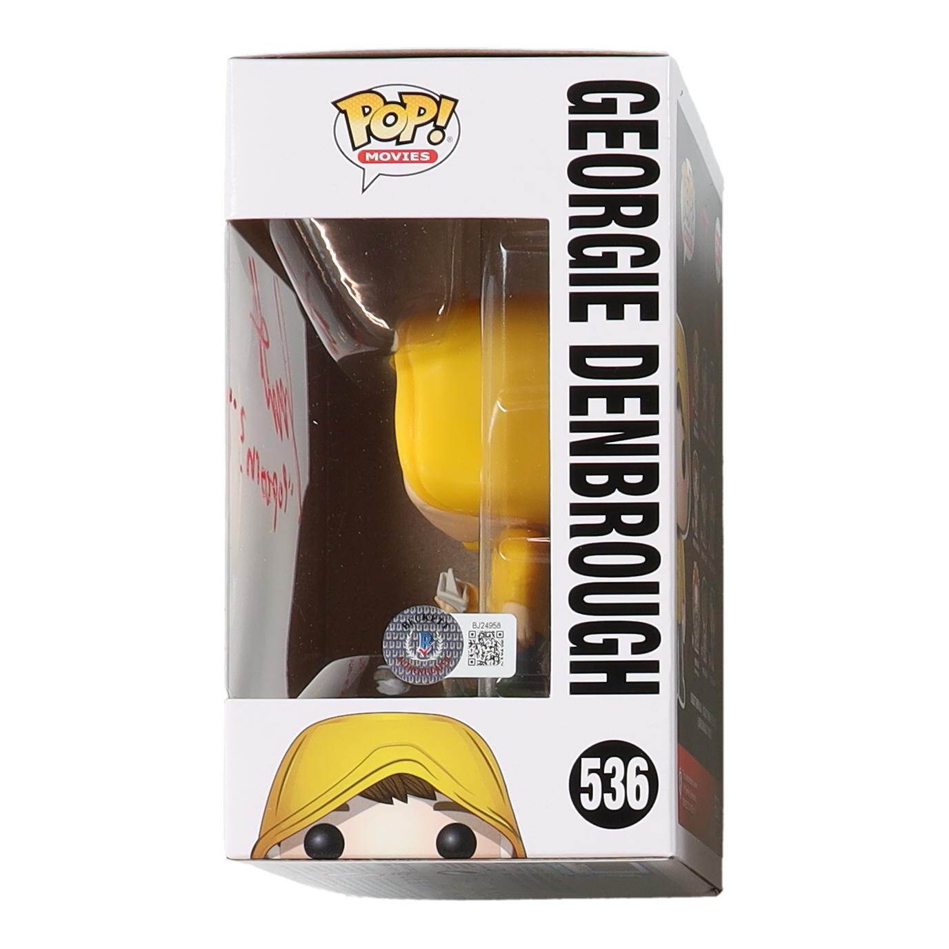 Jackson Robert Scott Signed "IT" Georgie Denbrough #536 Funko Pop! Vinyl Figure Inscribed "Popcorn?" (Beckett) at PristineAuction.com Jackson Robert Scott Signed "IT" Georgie Denbrough #536 Funko Pop! Vinyl Figure Inscribed "Popcorn?" (Beckett) at PristineAuction.com