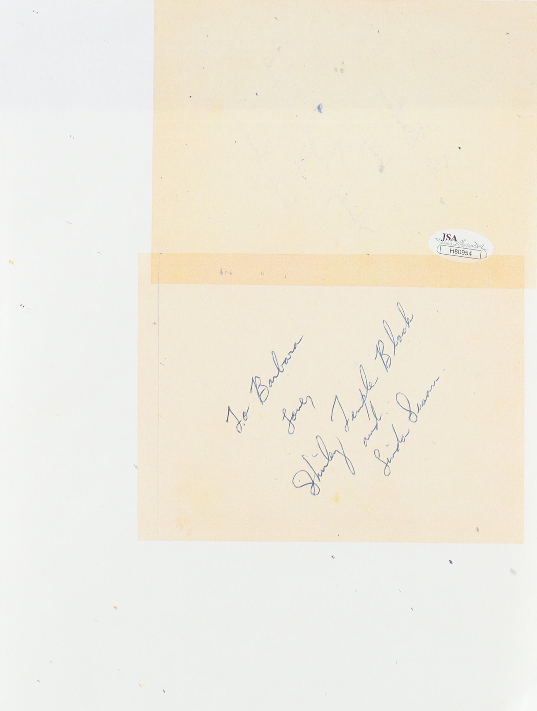 Shirley Temple & Linda Susan Signed Custom Framed Cut Display Inscribed "Love" (JSA) at PristineAuction.com Shirley Temple & Linda Susan Signed Custom Framed Cut Display Inscribed "Love" (JSA) at PristineAuction.com