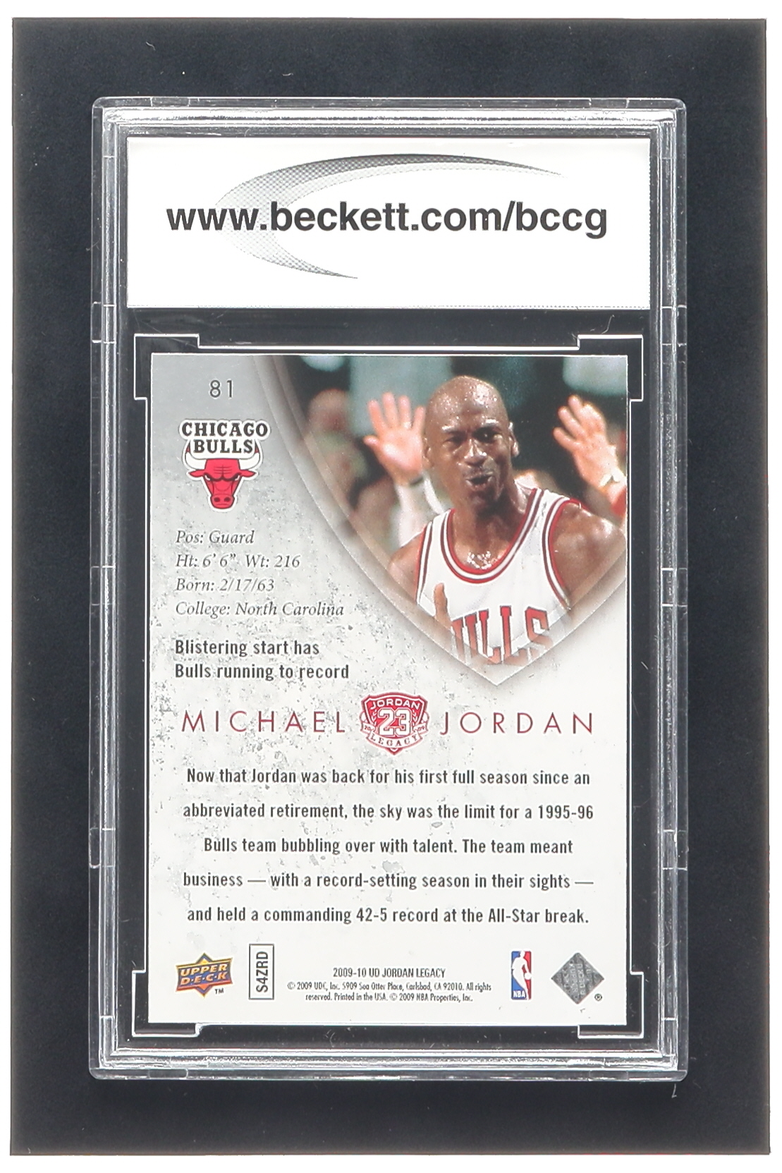 Michael Jordan 2009-10 Upper Deck Michael Jordan Legacy Collection Gold #81 (BCCG 10) at PristineAuction.com Michael Jordan 2009-10 Upper Deck Michael Jordan Legacy Collection Gold #81 (BCCG 10) at PristineAuction.com
