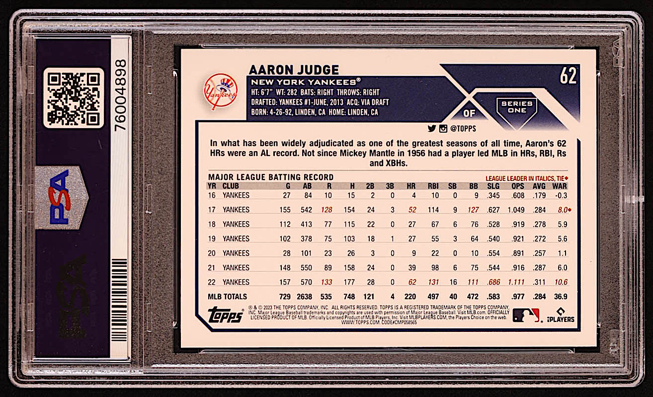 Aaron Judge 2023 Topps #62 (PSA 10) at PristineAuction.com Aaron Judge 2023 Topps #62 (PSA 10) at PristineAuction.com