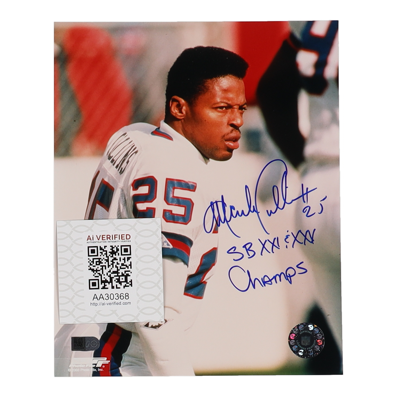 Mark Collins Signed Giants 8x10 Photo Inscribed "SB XXI & XXV Champs" (AIV) at PristineAuction.com Mark Collins Signed Giants 8x10 Photo Inscribed "SB XXI & XXV Champs" (AIV) at PristineAuction.com