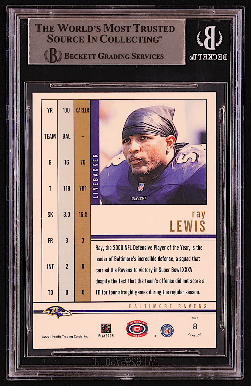 Ray Lewis Signed 2001 Pacific Dynagon #8 (BGS) at PristineAuction.com Ray Lewis Signed 2001 Pacific Dynagon #8 (BGS) at PristineAuction.com