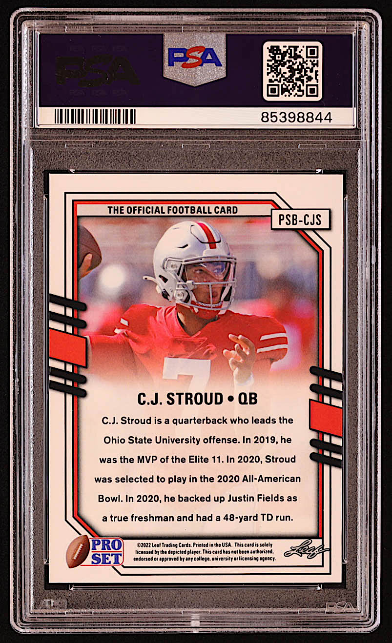 C.J. Stroud 2022 Leaf Pro Set Metal Draft Prospects Crystal Blue #PSBCJS RC (PSA 10) at PristineAuction.com C.J. Stroud 2022 Leaf Pro Set Metal Draft Prospects Crystal Blue #PSBCJS RC (PSA 10) at PristineAuction.com