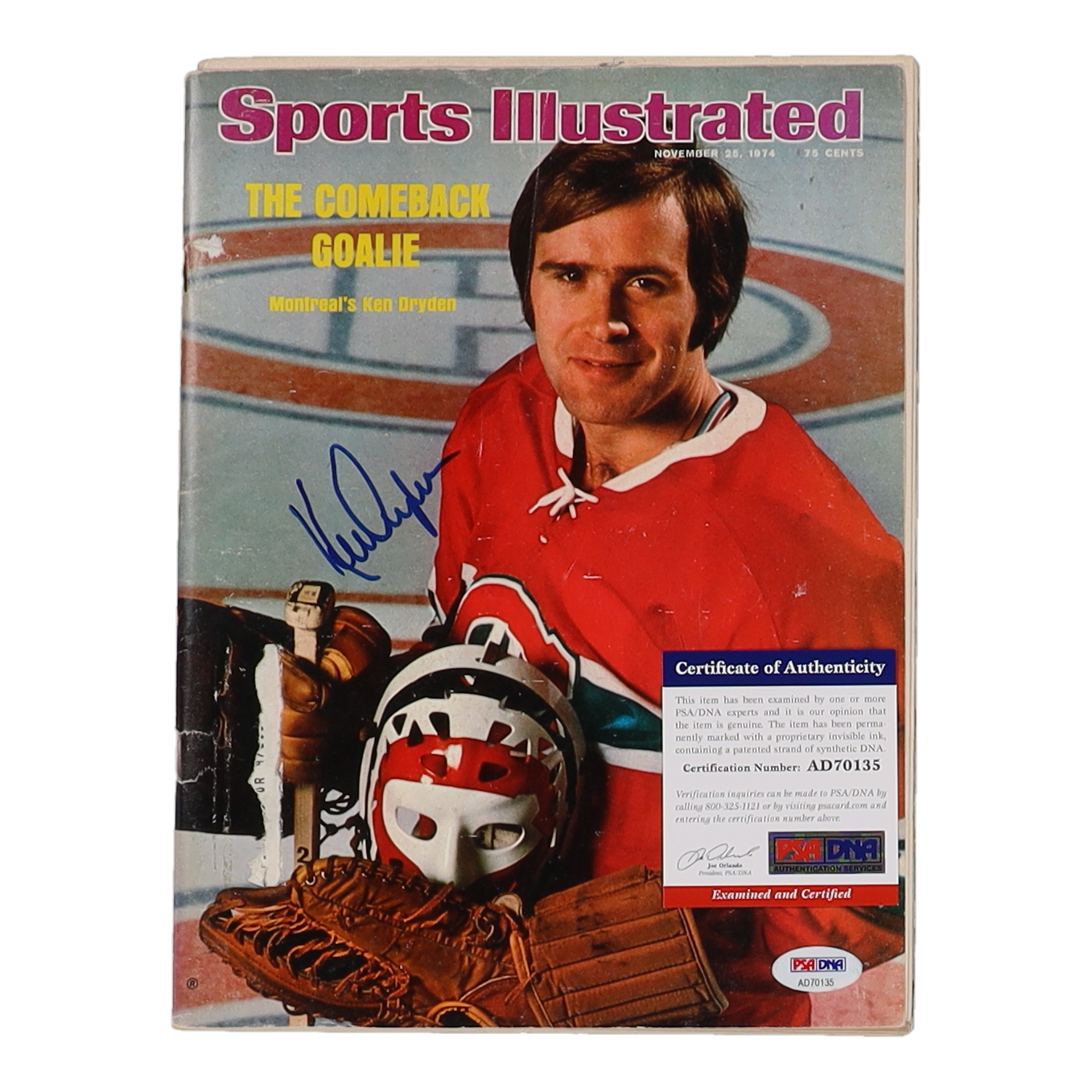 Ken Dryden Signed 1974 "Sports Illustrated" Magazine (PSA) at PristineAuction.com Ken Dryden Signed 1974 "Sports Illustrated" Magazine (PSA) at PristineAuction.com