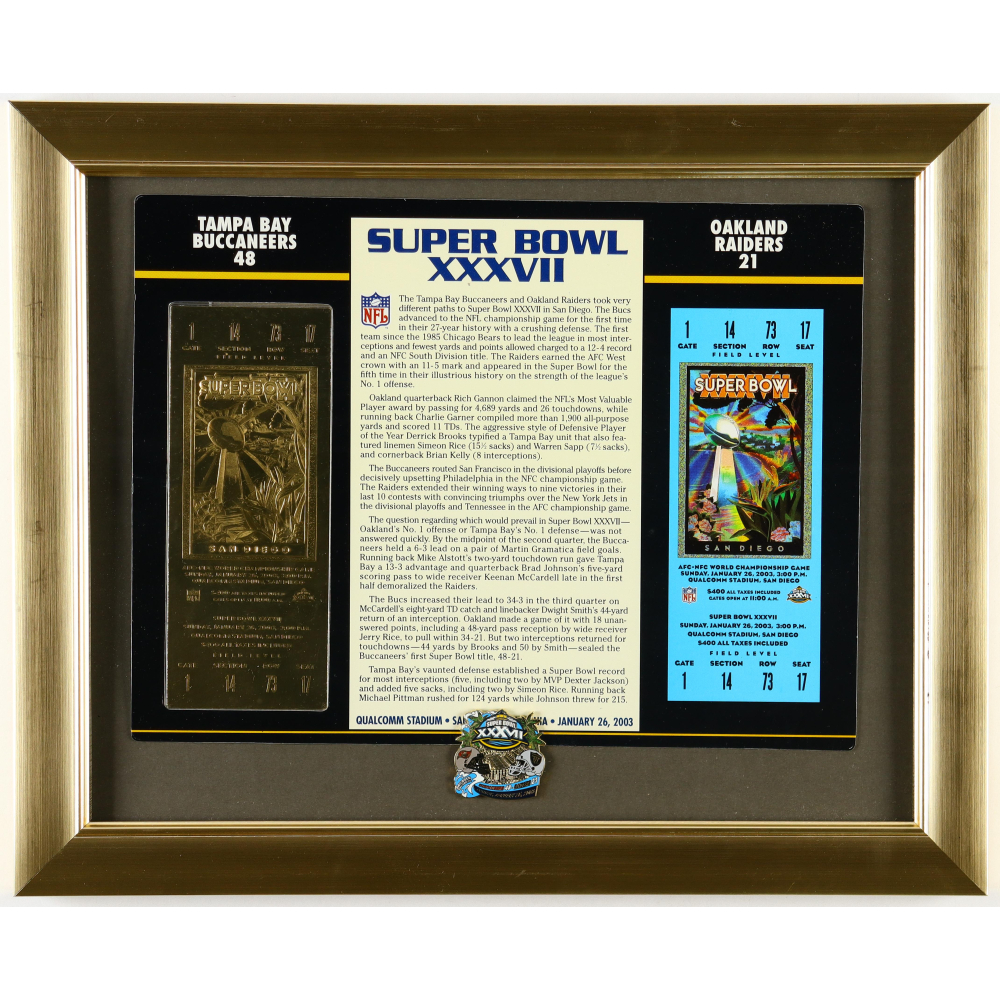 Super bowl xxxvii commemorative score card custom framed display with