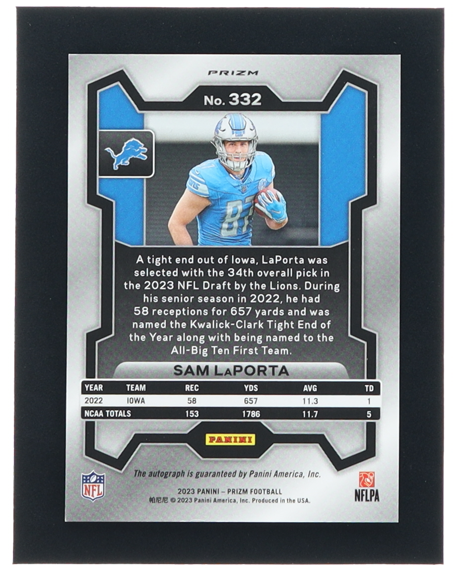 Sam LaPorta 2023 Panini Prizm Autographs Prizms Silver #332 RC at PristineAuction.com Sam LaPorta 2023 Panini Prizm Autographs Prizms Silver #332 RC at PristineAuction.com