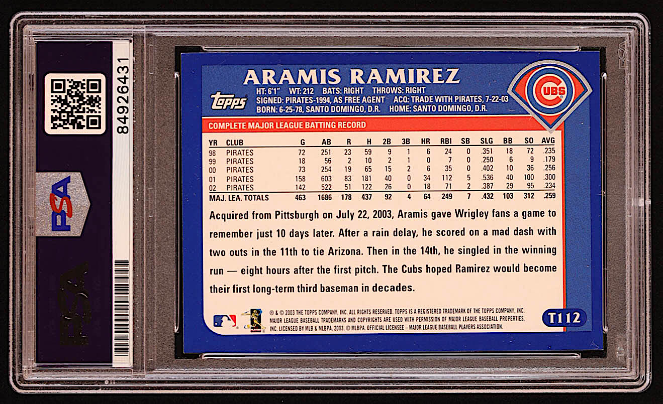 Aramis Ramirez Signed 2003 Topps Traded #T112 (PSA) at PristineAuction.com Aramis Ramirez Signed 2003 Topps Traded #T112 (PSA) at PristineAuction.com