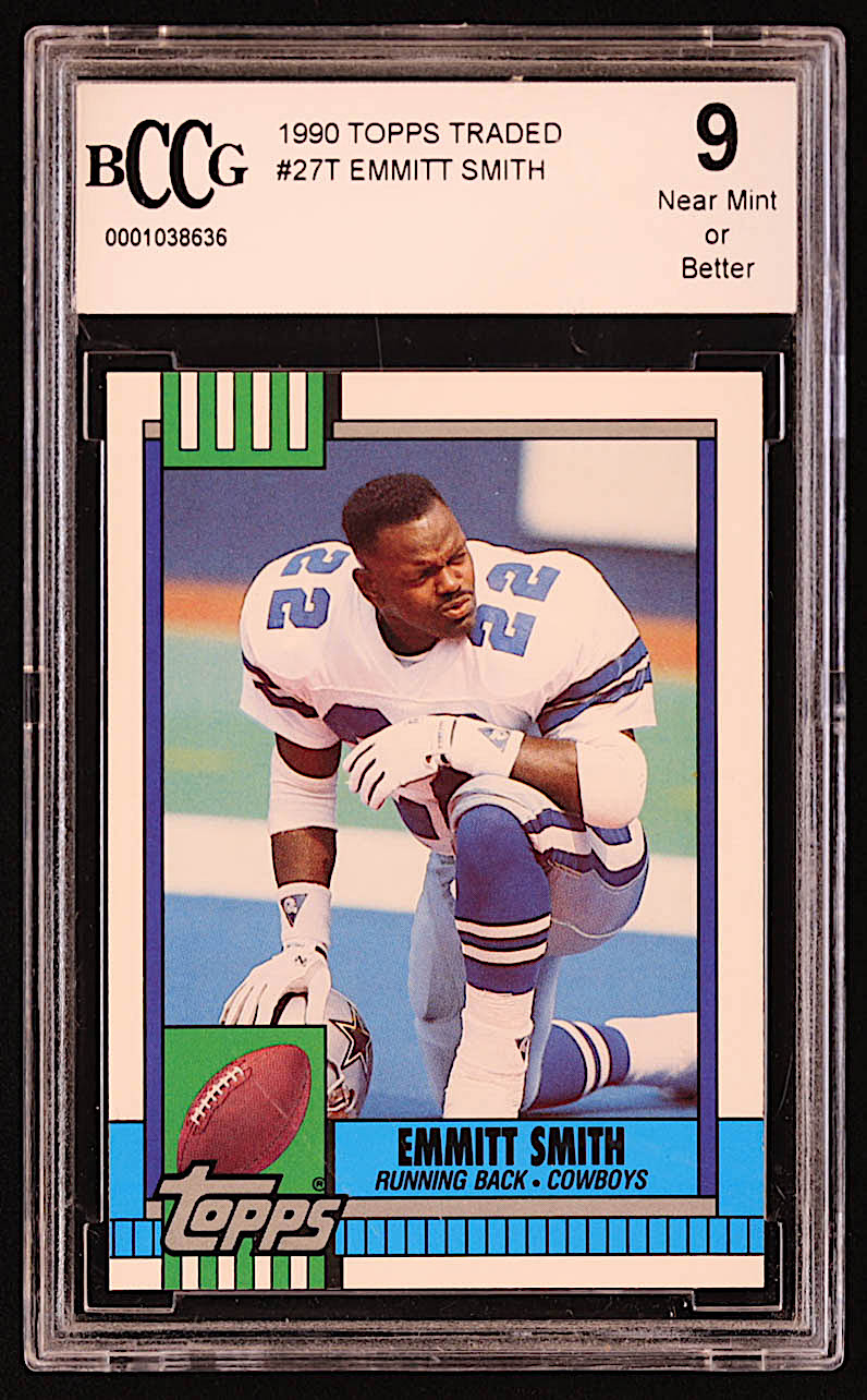 Emmitt Smith 1990 Topps Traded #27T RC (BCCG 9) at PristineAuction.com Emmitt Smith 1990 Topps Traded #27T RC (BCCG 9) at PristineAuction.com