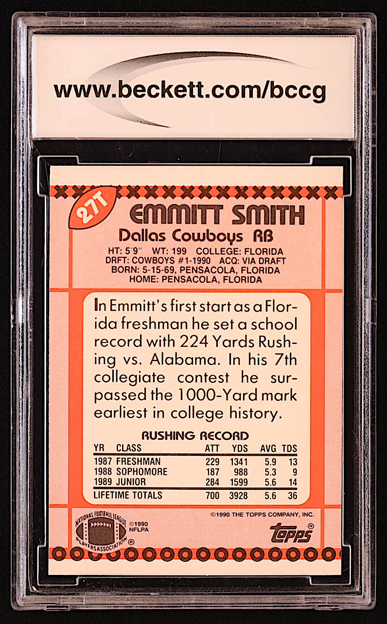 Emmitt Smith 1990 Topps Traded #27T RC (BCCG 9) at PristineAuction.com Emmitt Smith 1990 Topps Traded #27T RC (BCCG 9) at PristineAuction.com