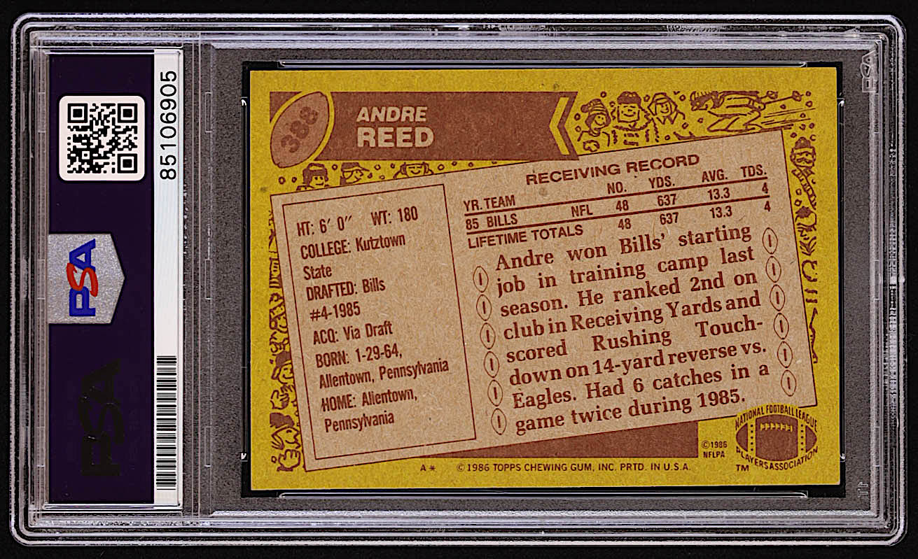 Andre Reed Signed 1986 Topps #388 RC (PSA) at PristineAuction.com Andre Reed Signed 1986 Topps #388 RC (PSA) at PristineAuction.com