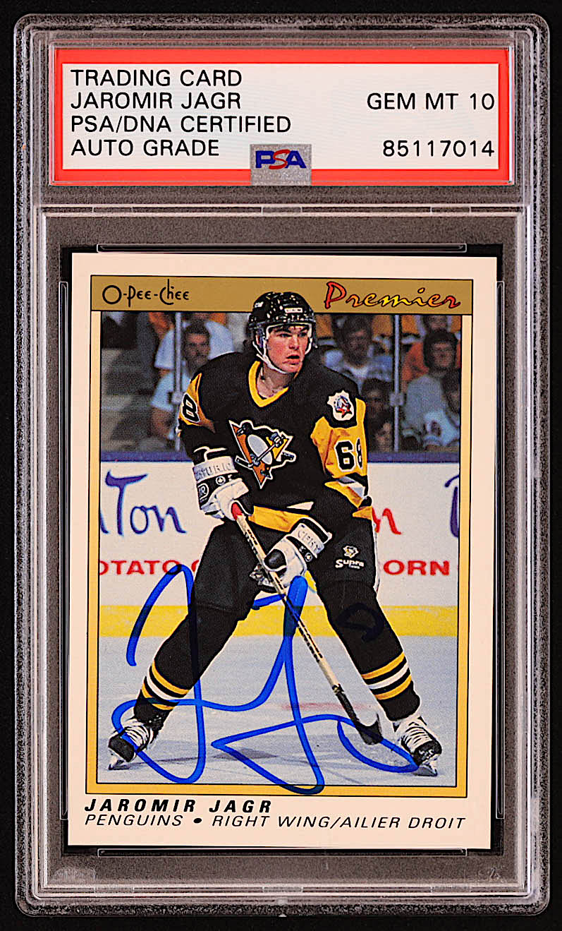 Jaromir Jagr Signed 1990-91 OPC Premier #50 RC (PSA | Auto 10) at PristineAuction.com Jaromir Jagr Signed 1990-91 OPC Premier #50 RC (PSA | Auto 10) at PristineAuction.com