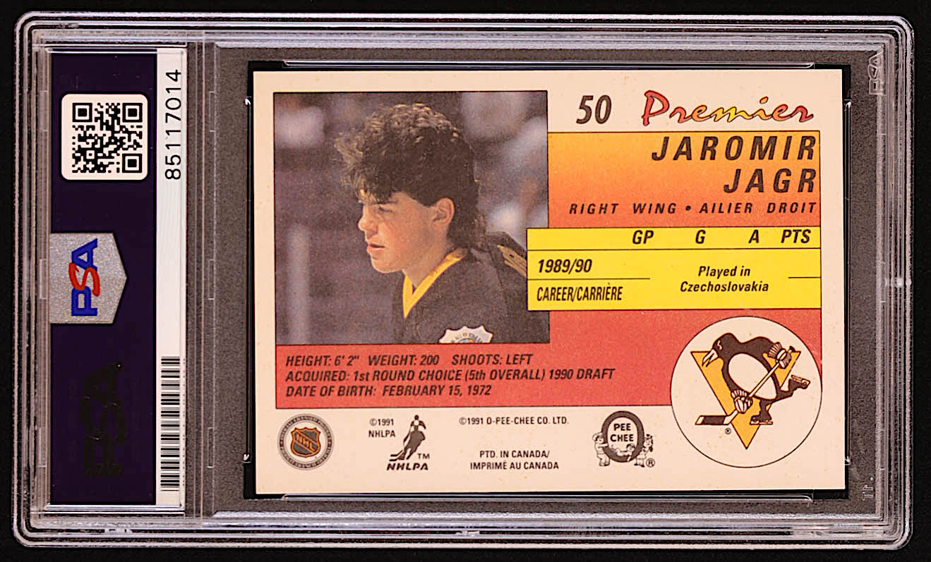 Jaromir Jagr Signed 1990-91 OPC Premier #50 RC (PSA | Auto 10) at PristineAuction.com Jaromir Jagr Signed 1990-91 OPC Premier #50 RC (PSA | Auto 10) at PristineAuction.com