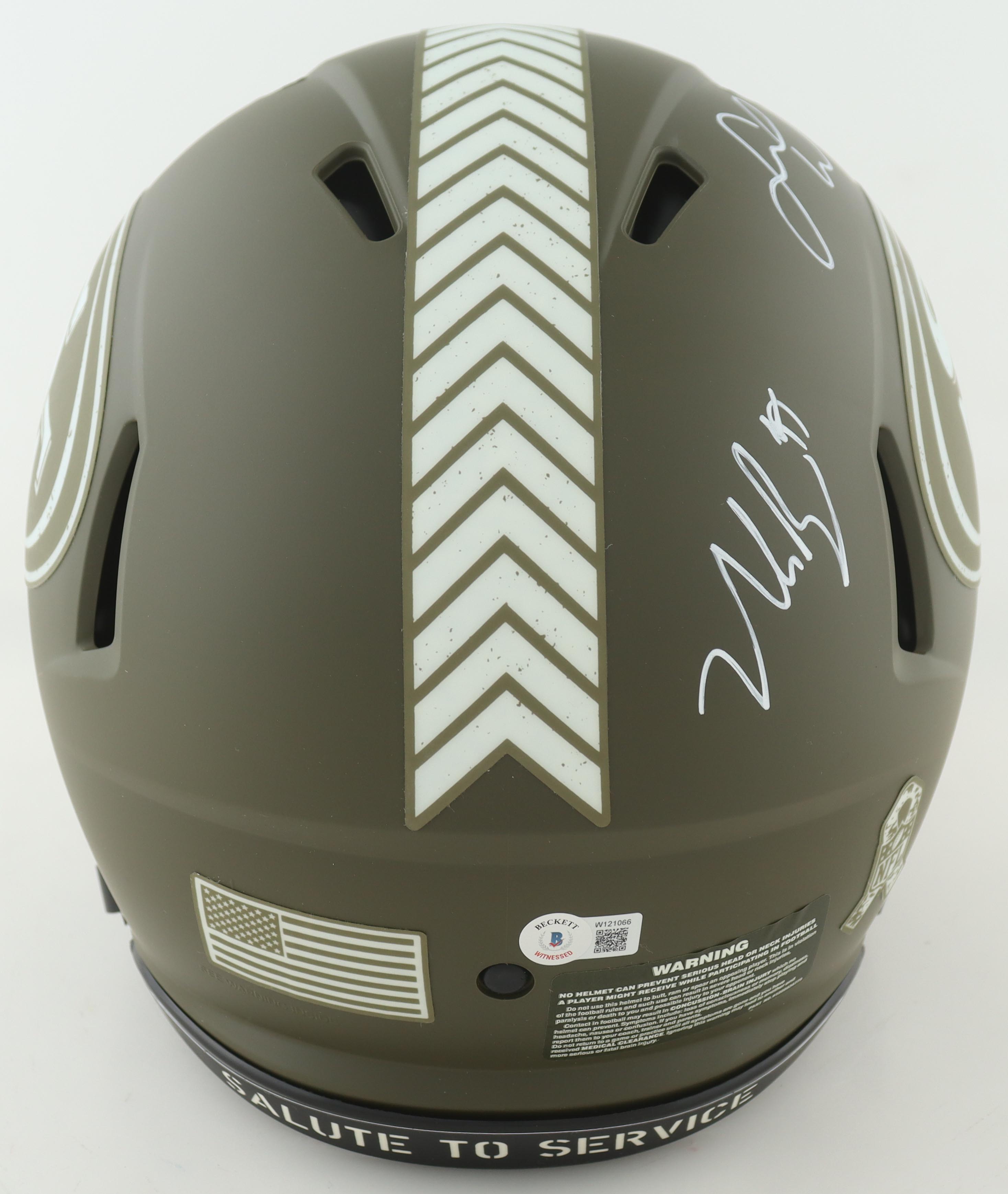 Christian McCaffrey, Nick Bosa and Fred Warner Signed San Francisco 49ers Authentic Full-Size Salute To Service Alternate Speed Helmet (Beckett) at PristineAuction.com Christian McCaffrey, Nick Bosa and Fred Warner Signed San Francisco 49ers Authentic Full-Size Salute To Service Alternate Speed Helmet (Beckett) at PristineAuction.com