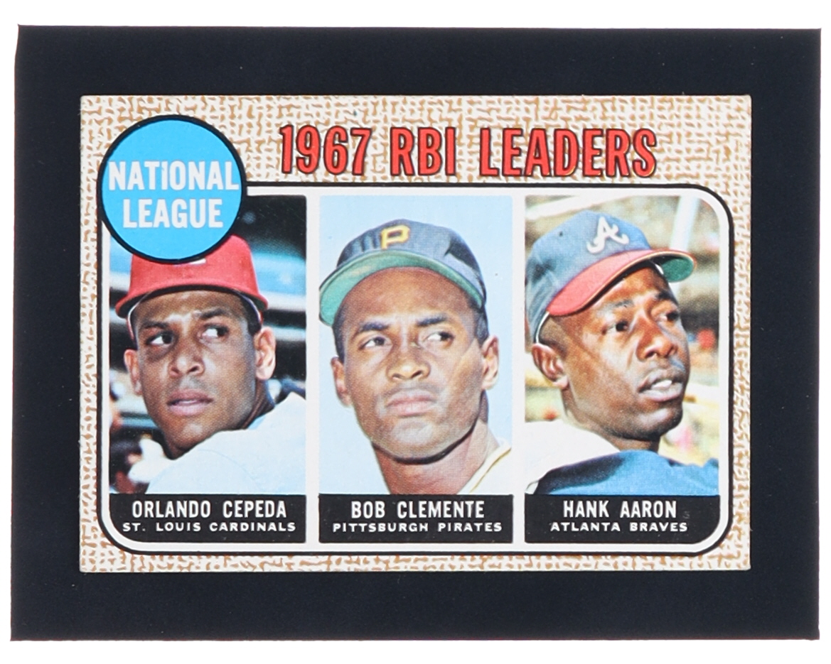 Orlando Cepeda / Roberto Clemente / Hank Aaron 1968 Topps #3 / NL RBI Leaders at PristineAuction.com Orlando Cepeda / Roberto Clemente / Hank Aaron 1968 Topps #3 / NL RBI Leaders at PristineAuction.com