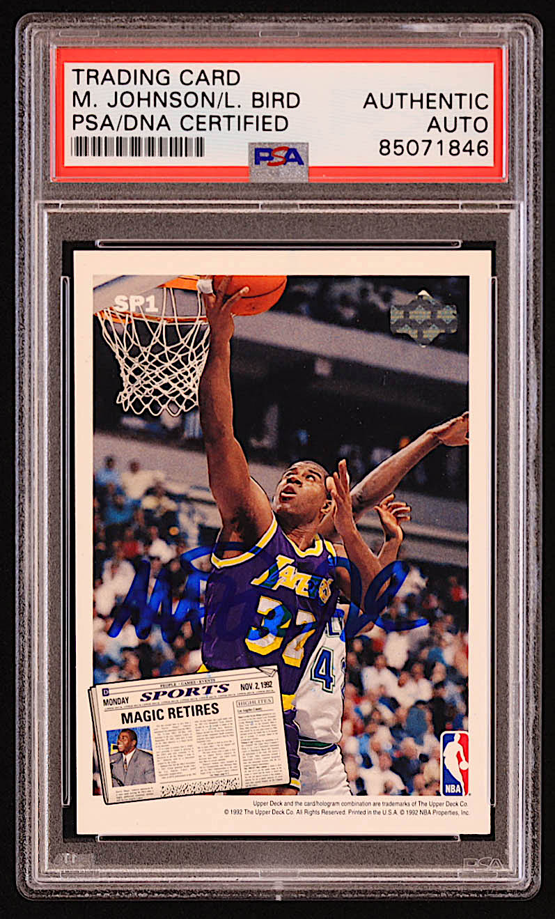 Larry Bird & Magic Johnson Signed 1992-93 Upper Deck #SP1 Retirement (PSA) at PristineAuction.com Larry Bird & Magic Johnson Signed 1992-93 Upper Deck #SP1 Retirement (PSA) at PristineAuction.com