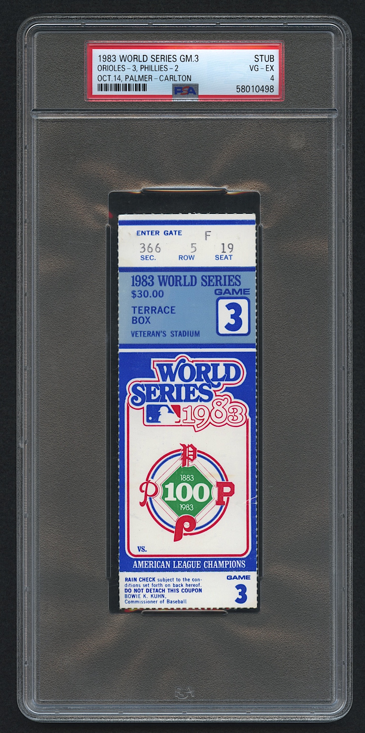 1983 World Series Game 3 Original Ticket | Orioles vs. Phillies (PSA 4) at PristineAuction.com 1983 World Series Game 3 Original Ticket | Orioles vs. Phillies (PSA 4) at PristineAuction.com