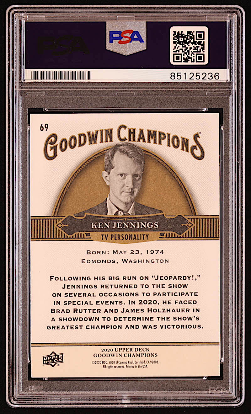 Ken Jennings Signed 2020 Upper Deck Goodwin Champions #69 (PSA) at PristineAuction.com Ken Jennings Signed 2020 Upper Deck Goodwin Champions #69 (PSA) at PristineAuction.com