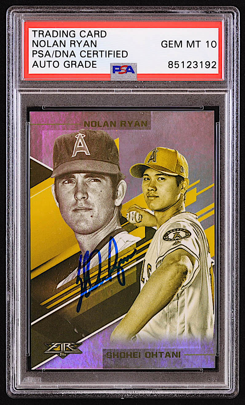 Nolan Ryan Signed 2019 Topps Fire Lasting Legacies Gold #LL15 Shohei Ohtani / Nolan Ryan (PSA | Auto 10) at PristineAuction.com Nolan Ryan Signed 2019 Topps Fire Lasting Legacies Gold #LL15 Shohei Ohtani / Nolan Ryan (PSA | Auto 10) at PristineAuction.com